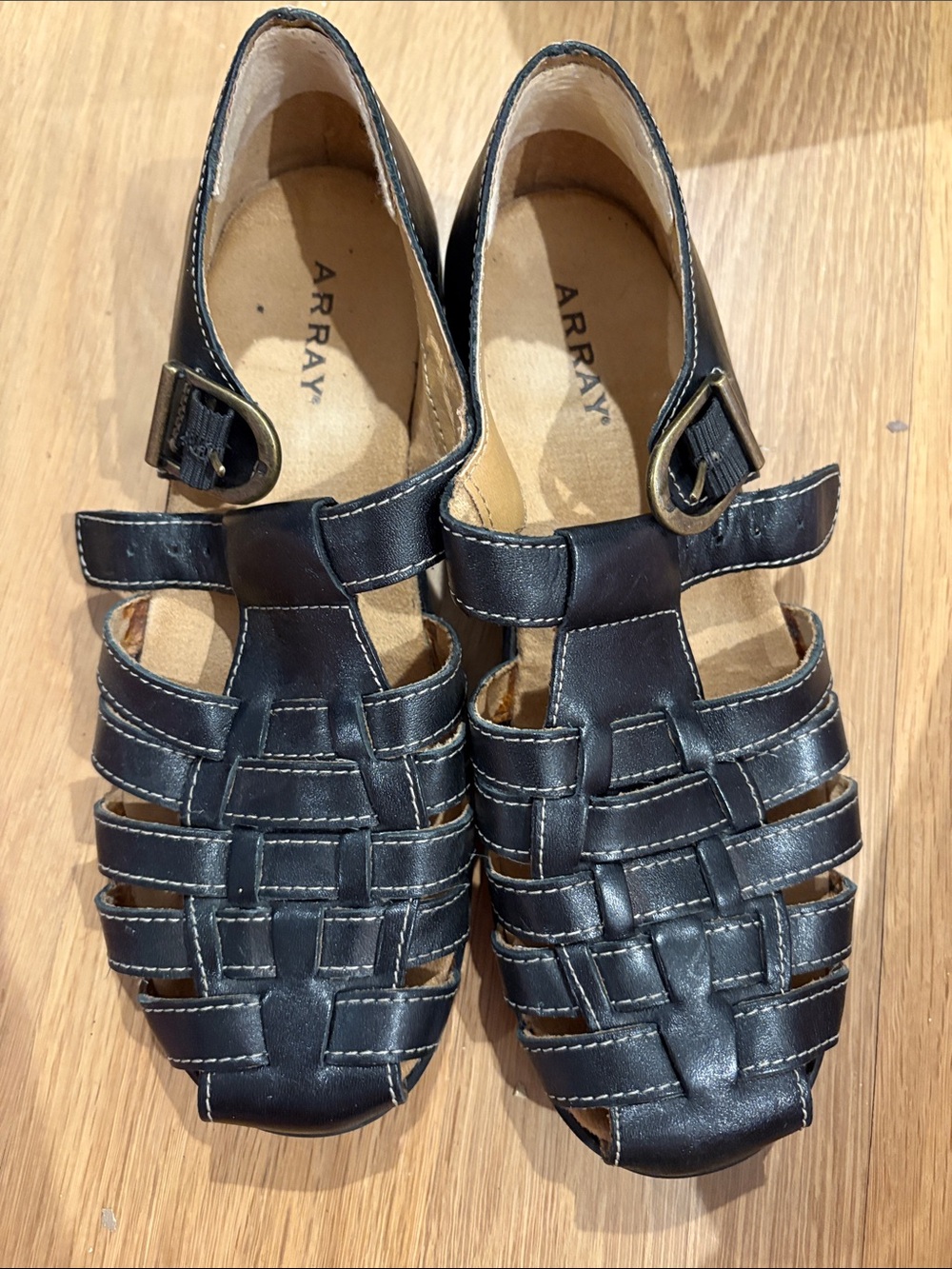 Array Black Woven Leather Fisherman Flats